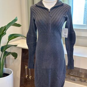 NWT Athleta Charcoal Zip-Neck Ribbed Mini Dress